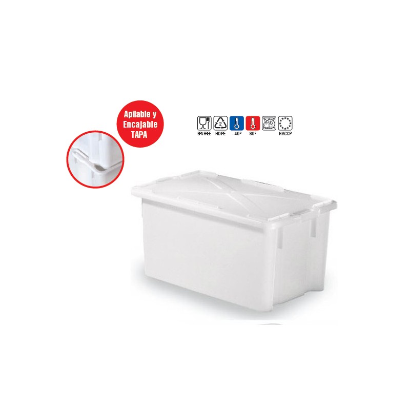 Caja de Plástico Apilable Tapas Integradas 70 L. - Rotuvall