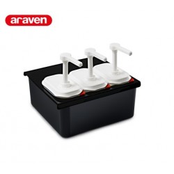 SET 3 DISPENSADORES DE SALSAS GN1/9 CON SOPORTE NEGRO