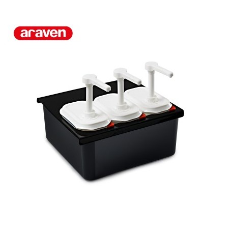 SET 3 DISPENSADORES DE SALSAS GN1/9 CON SOPORTE NEGRO