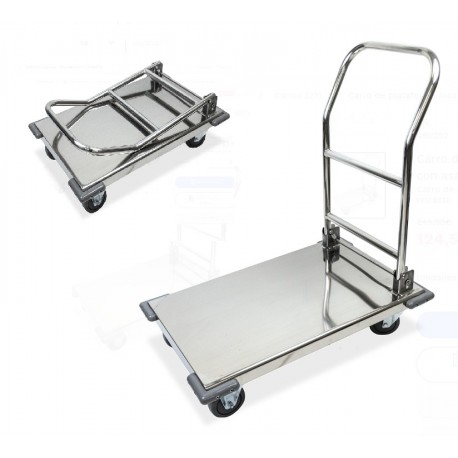 CARRO DE PLATAFORMA INOX CON ASA RETRACTIL 490x760x840mm 300 KG