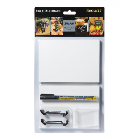 PACK 20 PIZARRAS BLANCAS A6 + 1 ROTULADOR TIZA NEGRO